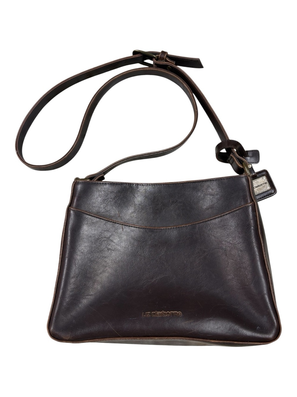 Vintage Liz Claiborne Womens Brown Leather Shoulder Bag Minimalist Work Classic